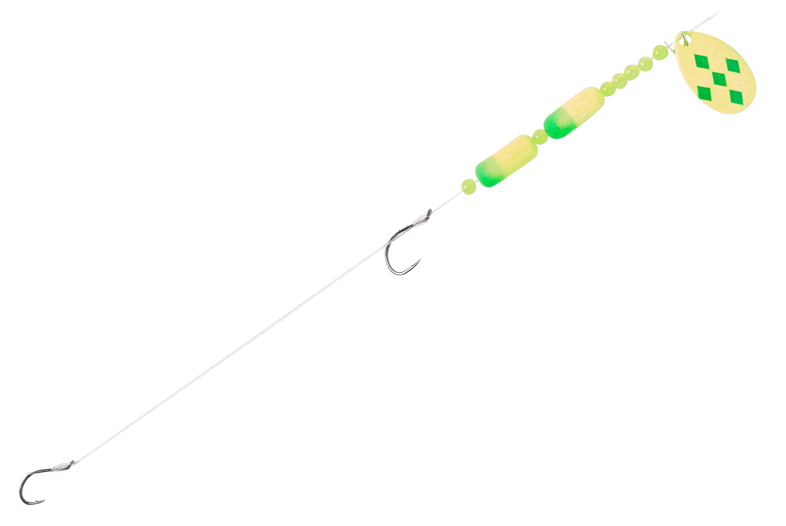 Bass Pro Shops Walleye Angler Indiana Blade Floating Walleye Spinner Harness Rig 2-Pack - 36" - Chartreuse/Lime Diamonds