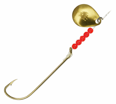 Bear Paw Tackle Flicker Snelled Hook - Gold Hook/Gold Blade - 2/0