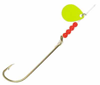 Bear Paw Tackle Flicker Snelled Hook - Gold Hook/Flourescent Yellow Blade - #4