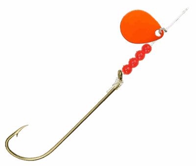 Bear Paw Tackle Flicker Snelled Hook - Gold Hook/Flourescent Orange Blade - #4