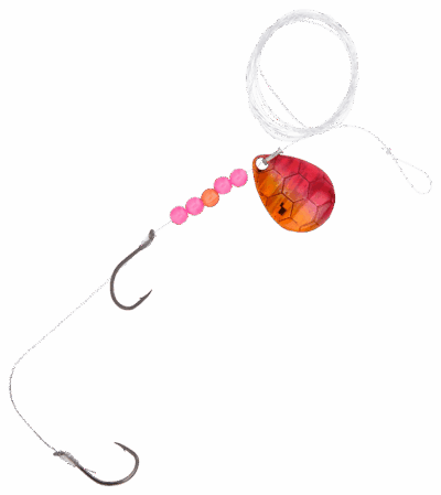 Bass Pro Shops XPS Hex Foil Walleye Spinner Harness Rig 2-Pack - Red/Orange Hex Foil