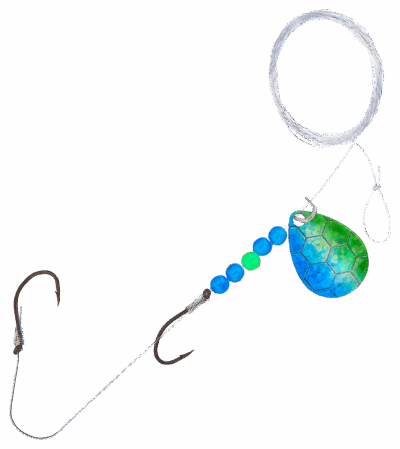 Bass Pro Shops XPS Hex Foil Walleye Spinner Harness Rig 2-Pack - Blue/Green Hex Foil