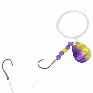 Bass Pro Shops XPS Hex Foil Walleye Spinner Harness Rig 2-Pack - Purple/Chartreuse Hex Foil