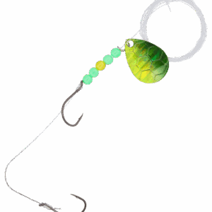 Bass Pro Shops XPS Hex Foil Walleye Spinner Harness Rig 2-Pack - Green/Chartreuse Hex Foil