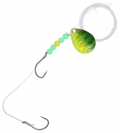 Bass Pro Shops XPS Hex Foil Walleye Spinner Harness Rig 2-Pack - Green/Chartreuse Hex Foil