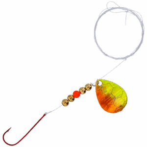Bass Pro Shops XPS Slow Death Hex Foil Walleye Spinner Harness Rig 2-Pack - Orange/Chartreuse Hex Foil