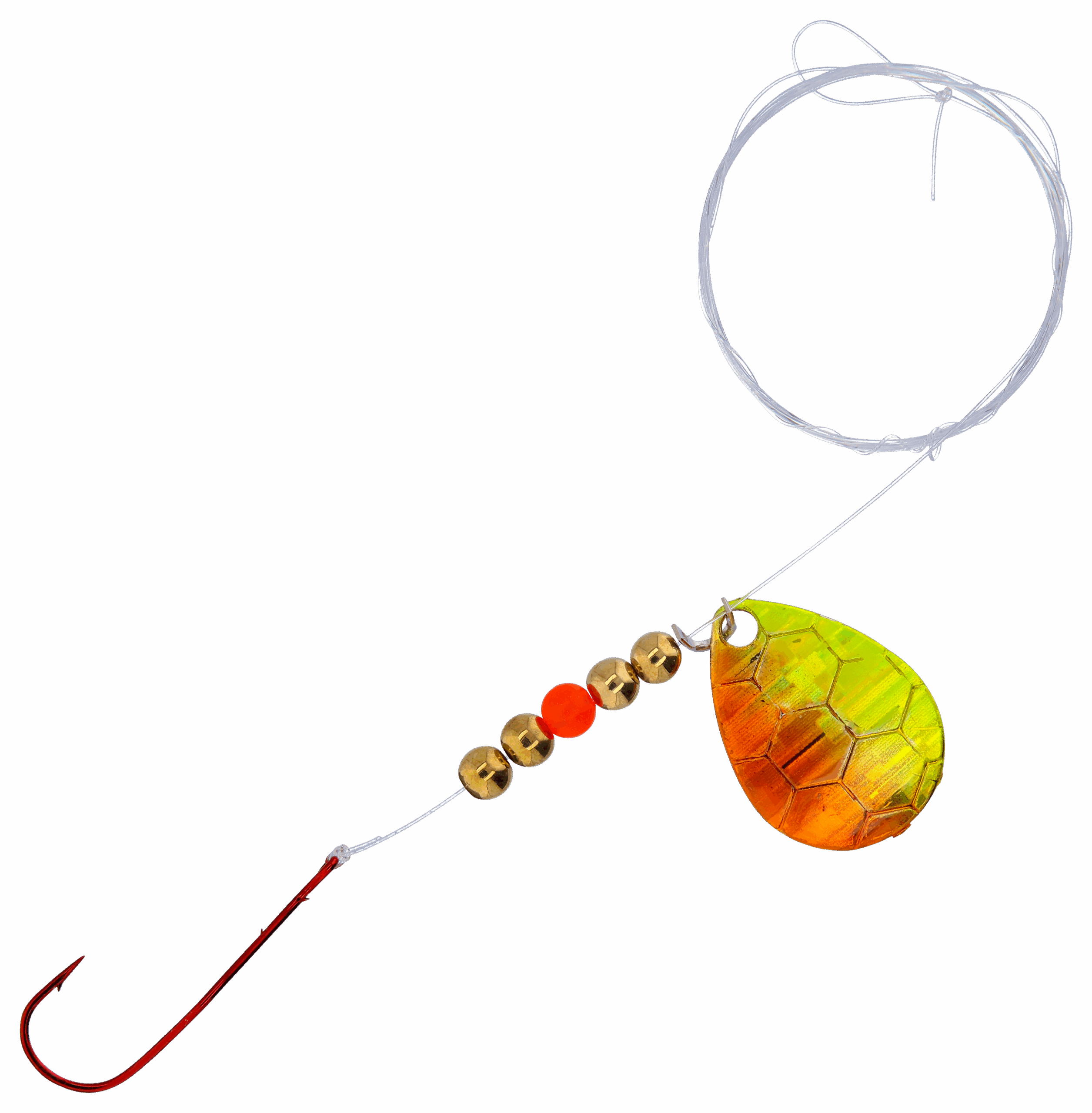 Bass Pro Shops XPS Slow Death Hex Foil Walleye Spinner Harness Rig 2-Pack - Orange/Chartreuse Hex Foil