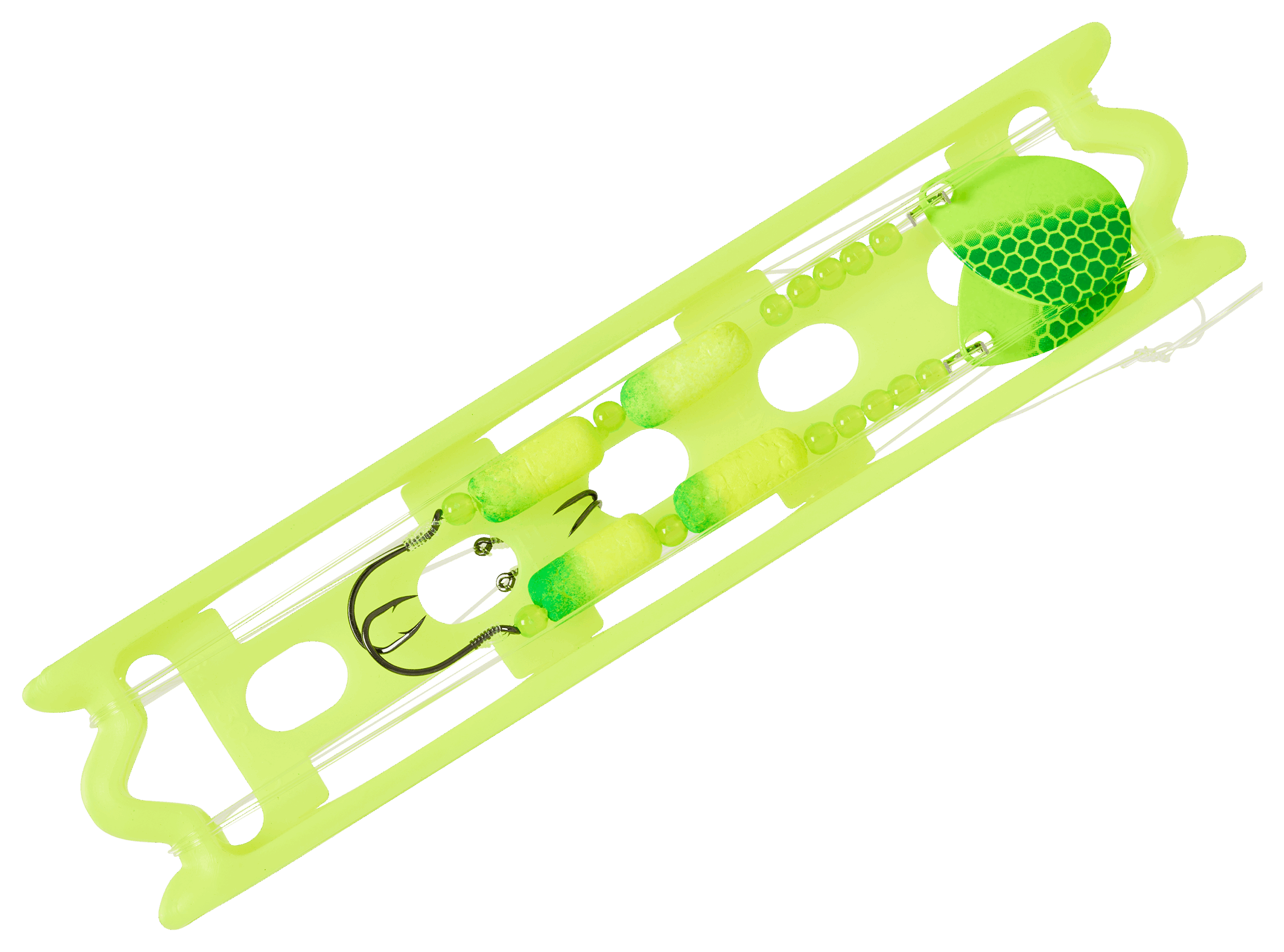 Bass Pro Shops Walleye Angler 2-Hook Floating Spinner Harness Rig 2-Pack - 36" - Chartreuse/Lime Scale