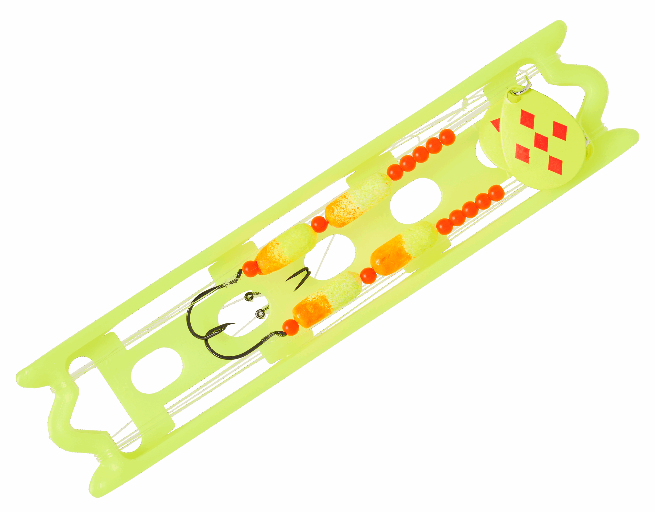 Bass Pro Shops Walleye Angler 2-Hook Floating Spinner Harness Rig 2-Pack - 36" - Chartreuse/Orange Diamonds