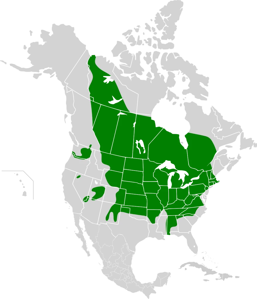 Range map of walleye (Sander vitreus) across North America